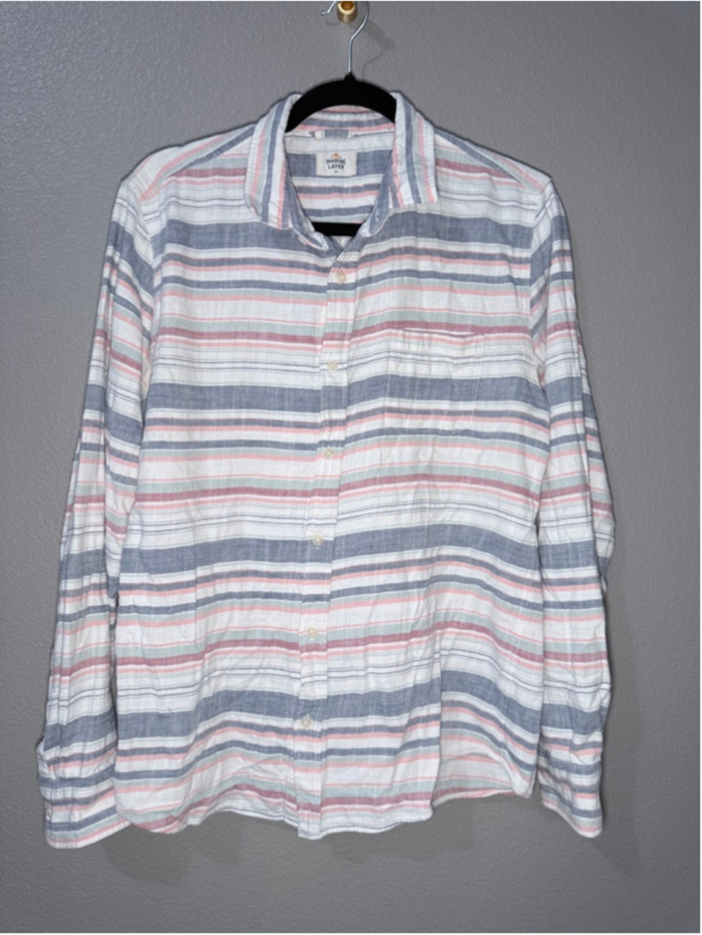 Men's Marine Layer Casual Button Down Shirt M/L White Blue Striped